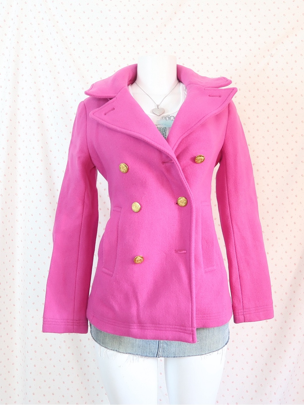 J. Crew Pink Double-Breasted Peacoat with Gold Buttons